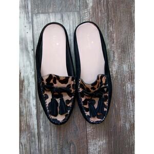Kate Spade Leopard Haircalf Tassel Mule Loafers Slides